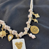 Black gold charm necklace heart | Collana charms panna e oro | Collana ciondoli sole stella luna | Charm necklace ivory gold